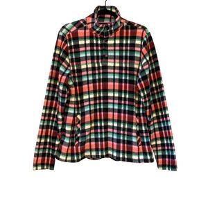 Vera Bradley Fleece Pullover Plaid Button Mock Neck Pocket Long Sleeve - Medium‎